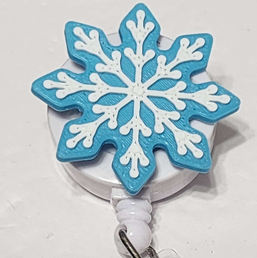 Snowflake Badge‎ Reel Blue White ID Badge Clip Gift Stocking Stuffer